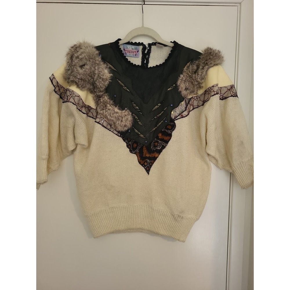 Vintage‎ Hollywood & Vine Faux Fur Embellished Sweater